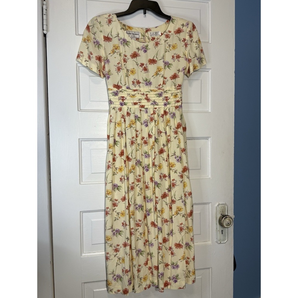 VTG Cottage Fairy Floral Cream ‎ midi Dress Karin Steven size 8